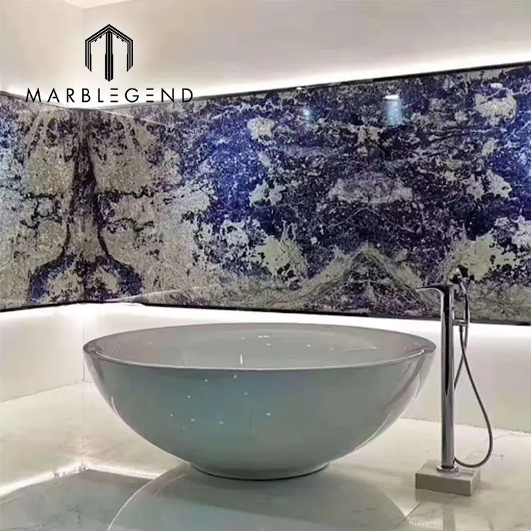 Luxury Villa Decor Natural Stone Bolivian Blue Granite Slabs Backlit Panel Azul Bahia Granite