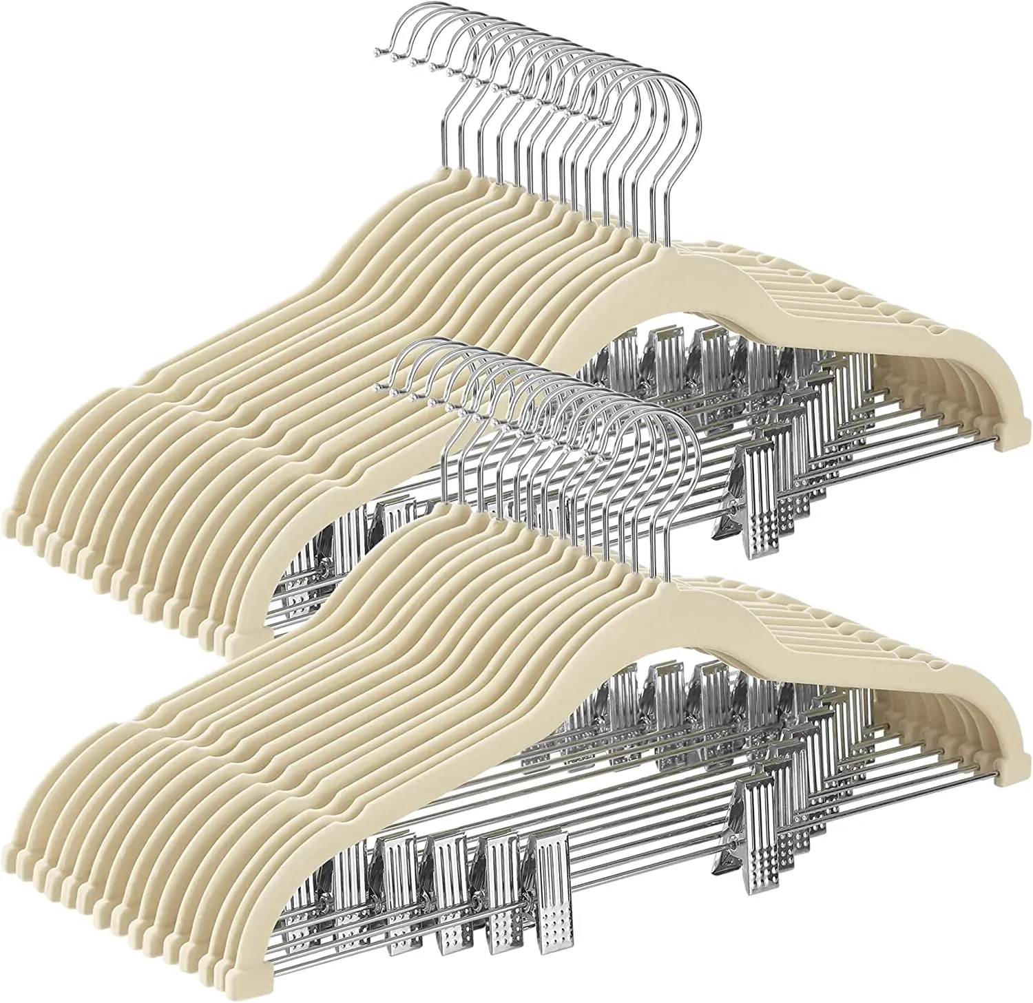 Pants Hangers, 16.7-Inch Long Velvet Hangers with Adjustable Clips, Non-Slip, Space-Saving for Pants, Skirts, Coats, Dresses