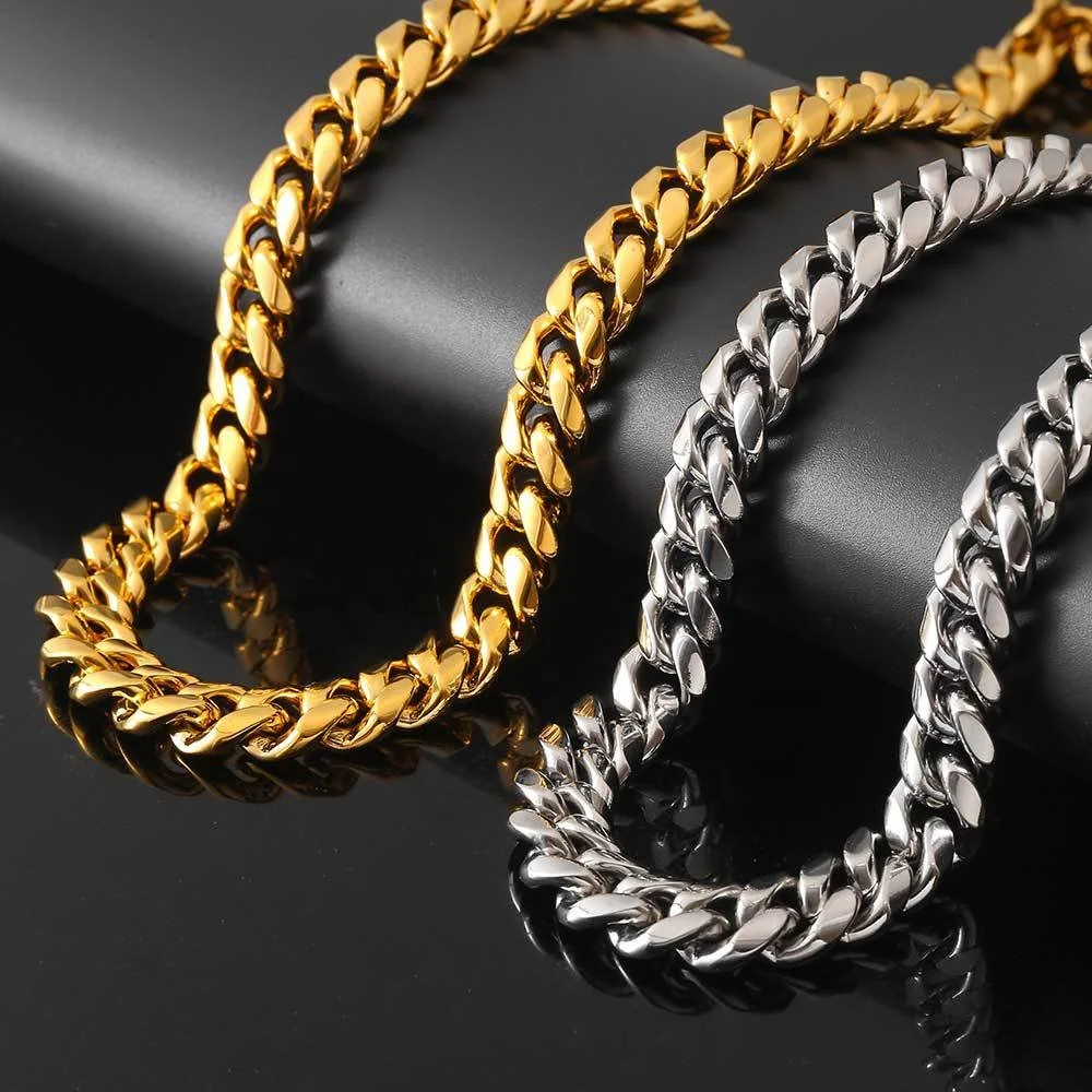 wholesale women 12mm fashion link chain hiphop bracelet mens 18k gold plated non tarnish stainless steel miami cuban bracelet