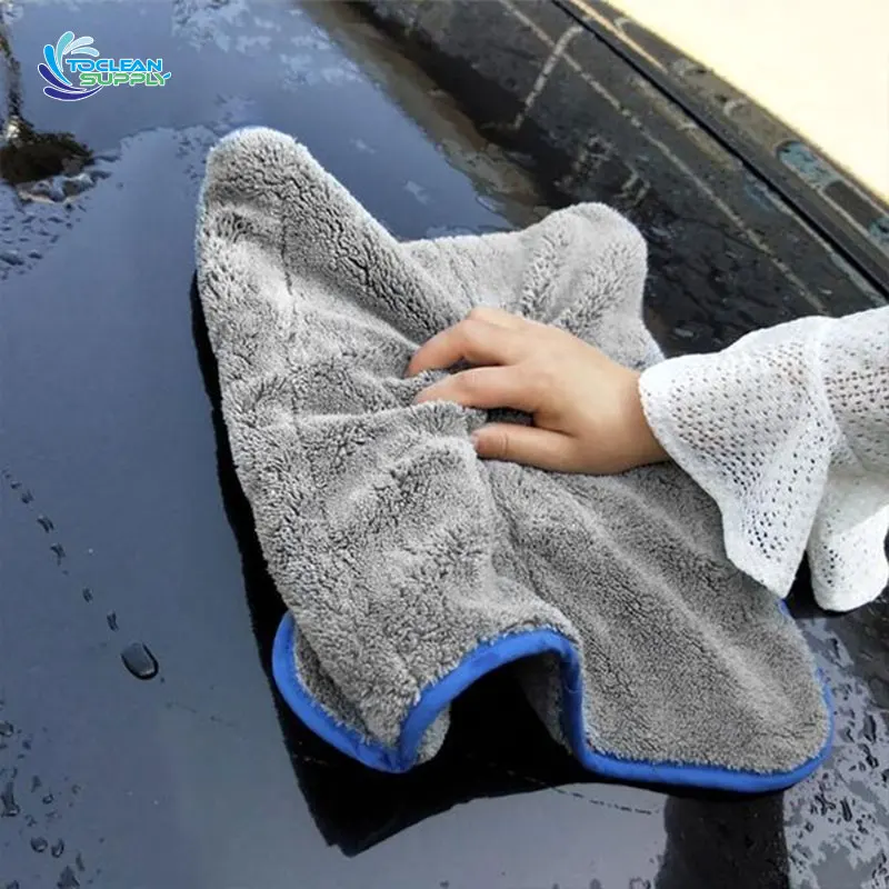 double side car wash microfiber fast drying coral towel large micro fiber luxury dry towel for car  care detailing quick-dry