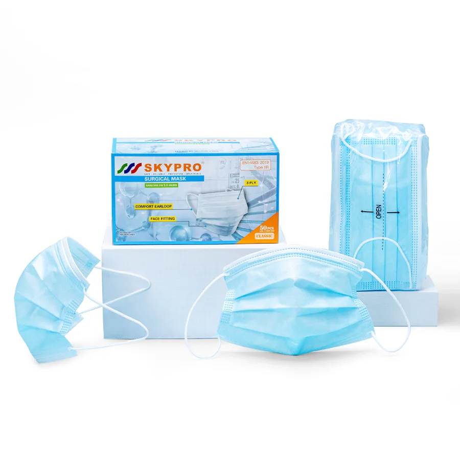 Wholesale individual packing ASTM LEVEL 2 mask ear loop adult non woven disposable 3 ply 510k