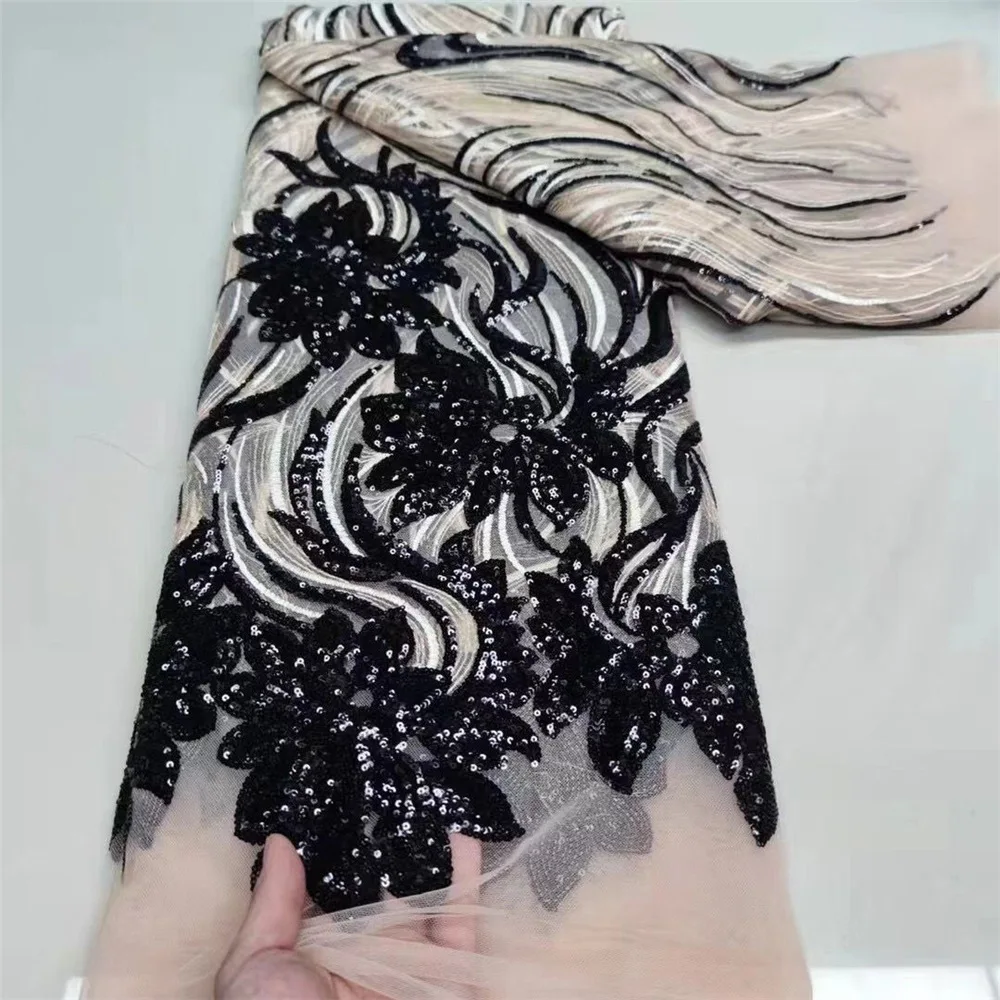 2023 High Quality African Sequins Lace Fabric Golden Net Embroidery Tulle Lace Fabric For Nigerian Wedding Party Dress