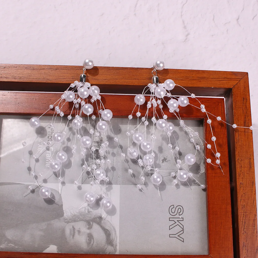 New Boho White Pearl Round Circle Hoop Earrings Women Gold Color Big Earrings Korean Jewelry Statement Earrings