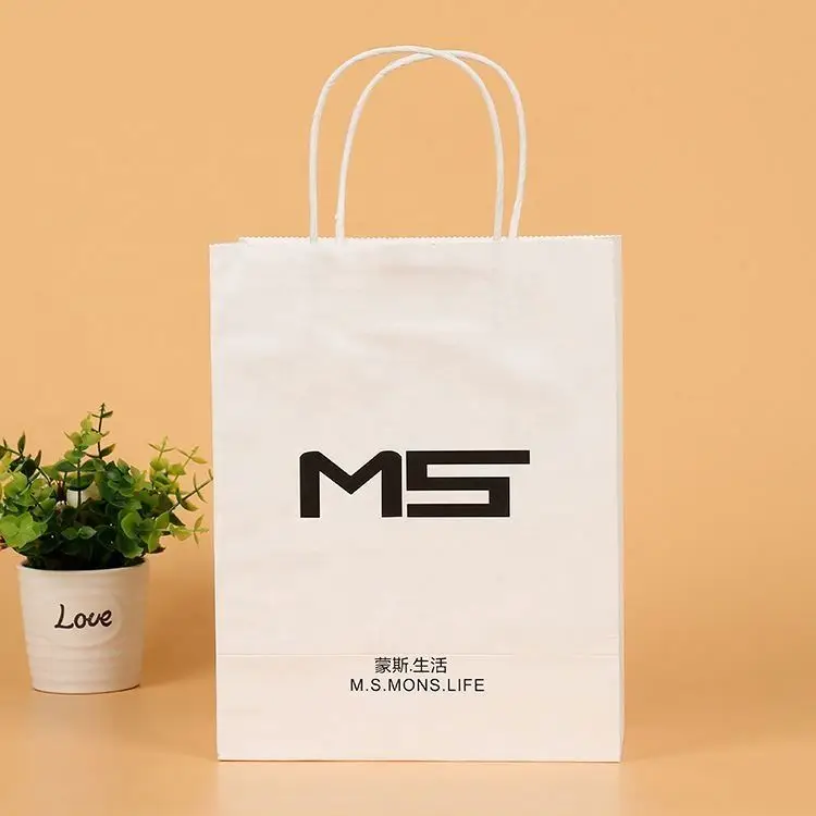 Customized 120gsm Thin White Kraft Shopping Cloth Paper Bag With Custom Printing