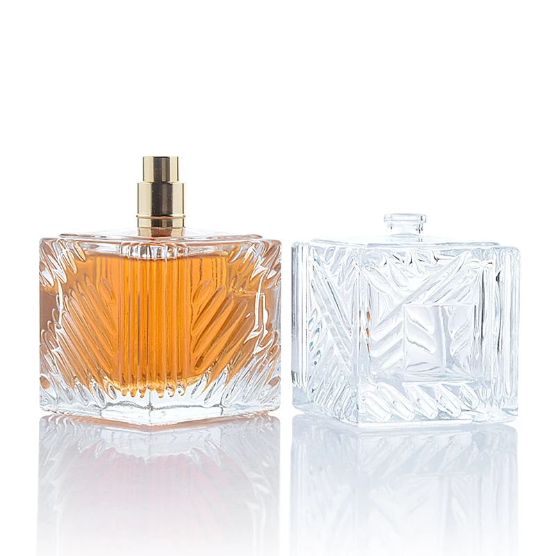 New Flat Styles custom reusable Clear perfume bottle l 100ml  square Shape Transparent Perfume Bottle with  lid