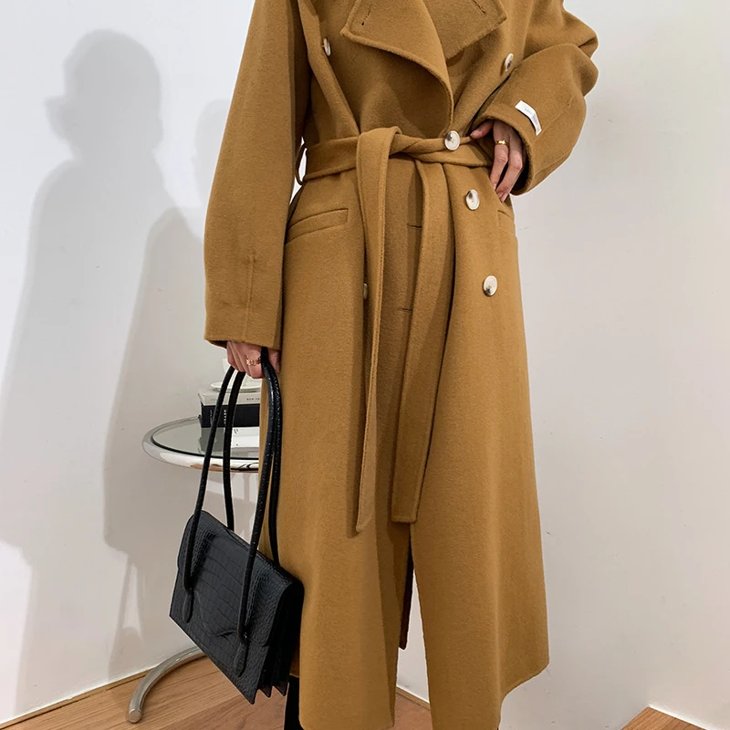 Cashmere wool coat high set thin cape double sided cashmere coat for women design sense of long woolen coat for women