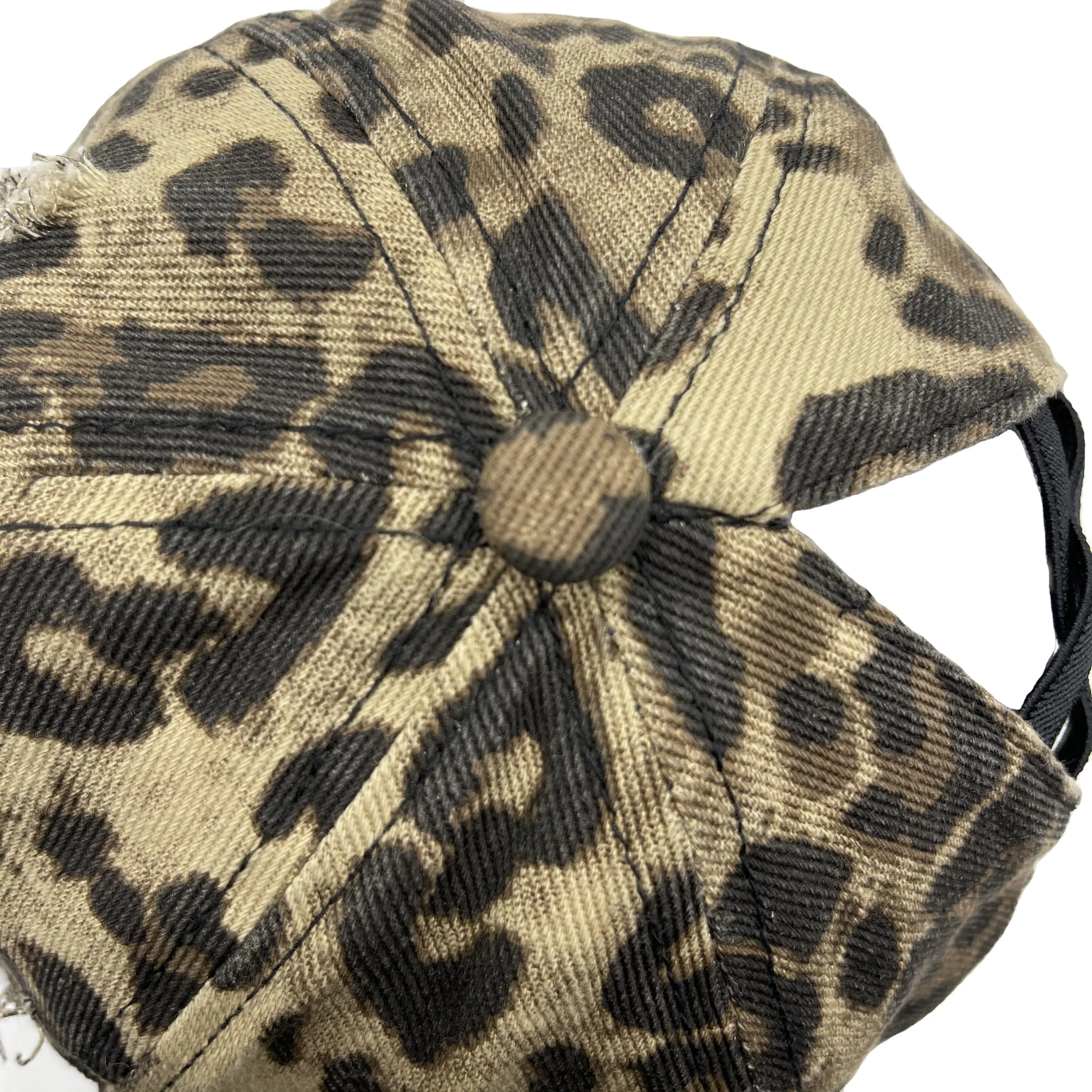 KENSHELLEY 2021 Hot Sale Fashion Baseball Caps 100% Cotton Leopard Printing Ponytail Cap Adjustable Elastic Cross Sun Hat Caps