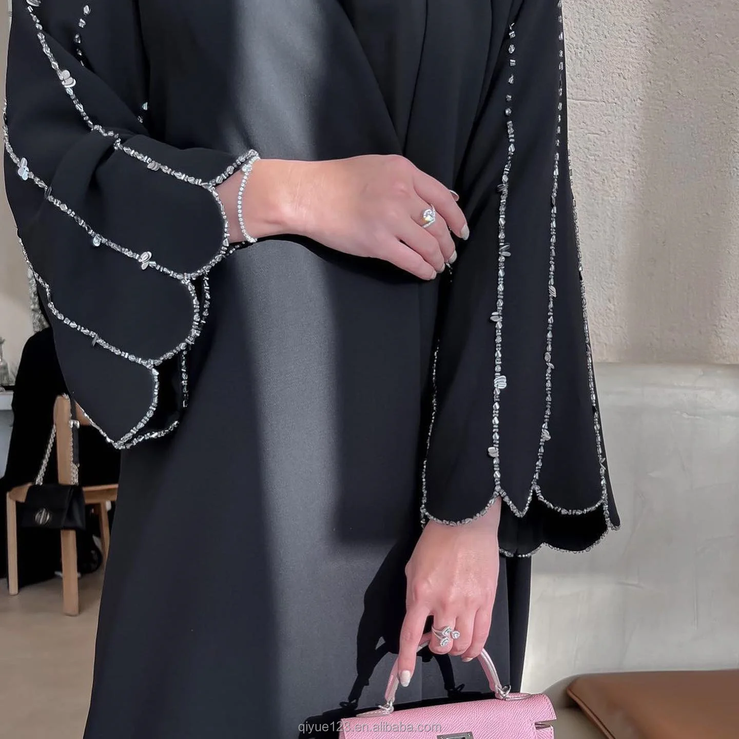OEM/ODM EID Abaya wear high quality black long Modest Dress Satin Modesty Open Abaya  Islamic Clothing Muslim Dress