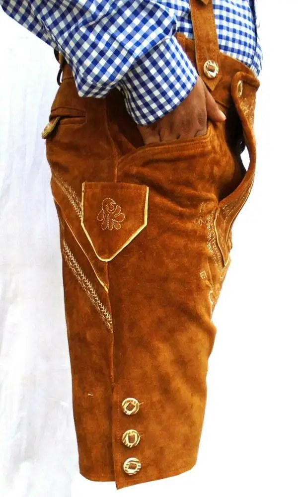 Wholesale customized trachten lederhosen, bavarian shorts, german lederhosen cow split suede