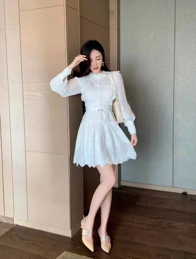Pleated Hook Long Sleeve Commute Long Sleeve Korean Quality Women Office Dress
