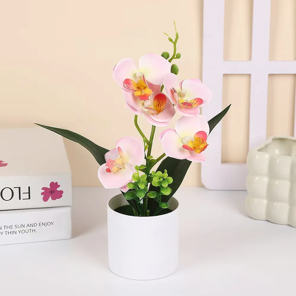 Artificial plant indoor 5 Phalaenopsis simulation pot home office decoration small pot tabletop decoration