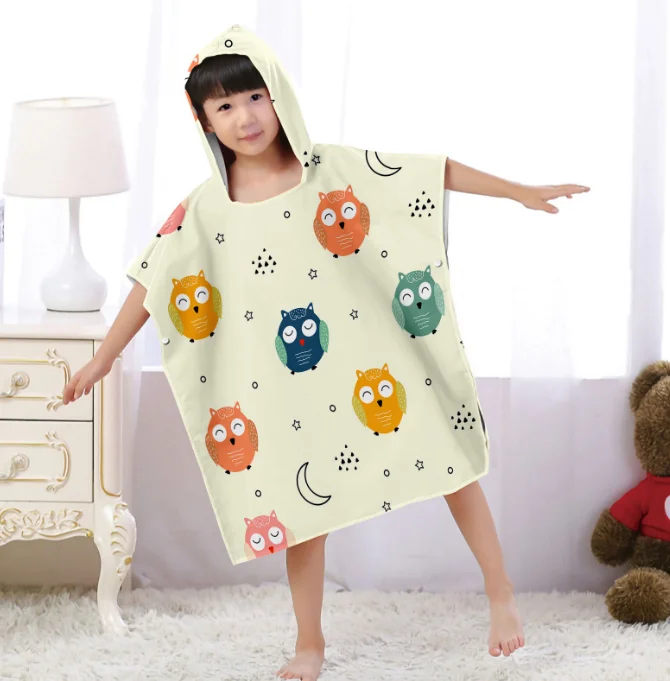 Custom microfiber Rabbit cartoon printed surf poncho hoodie beach towels bath towels in summer