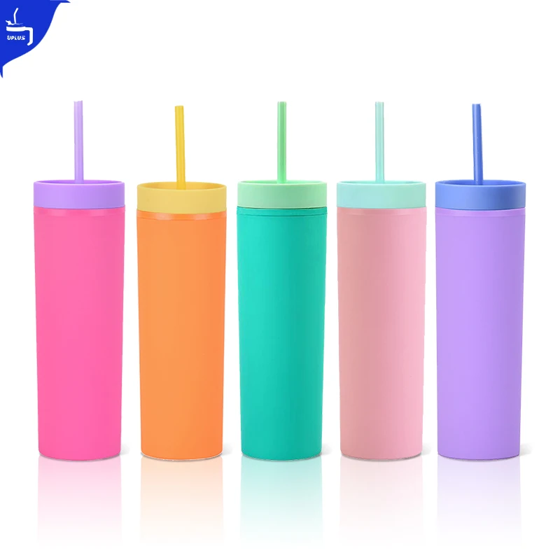 USA Warehouse reusable 16oz custom plastic acrylic tumbler cup with lid and straw wholesale disposable