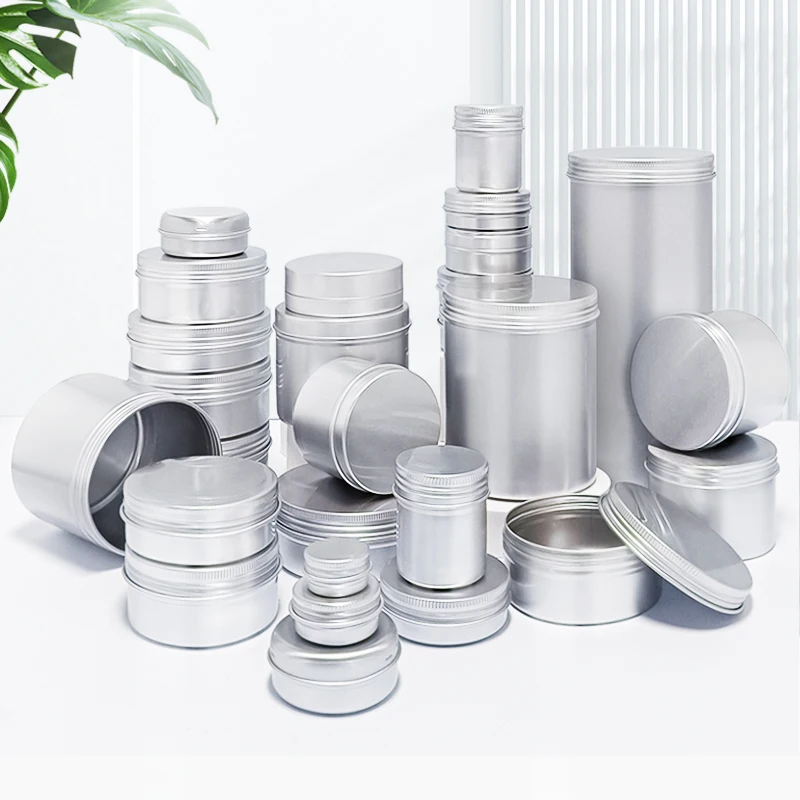 30ml 50ml 60ml 150ml 200ml round aluminum jars custom color silver blackcosmetic tin container metal aluminum jar