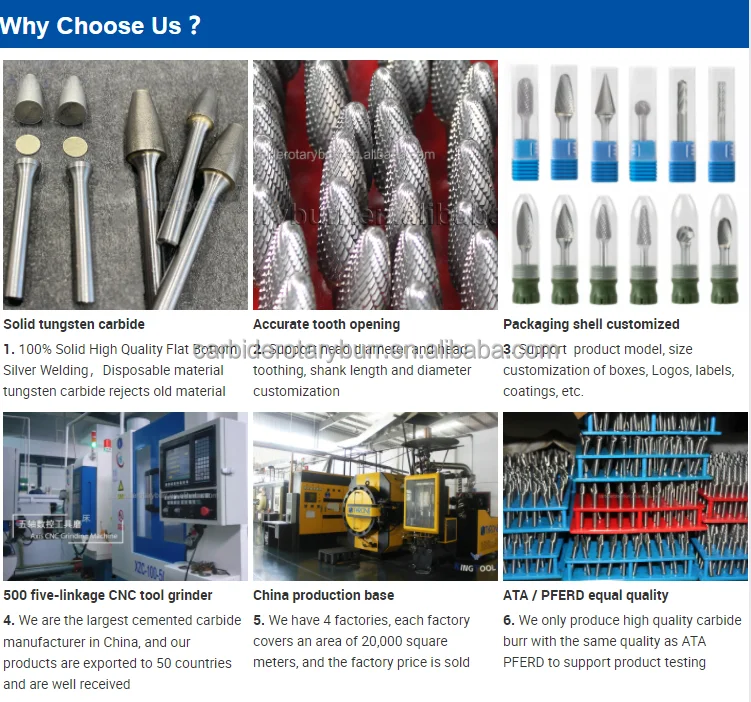 5pcs 12mm diameter 6mm Shank Double Cut tungsten carbide  files burrs 1/4 inch  rotary carbide burr set long