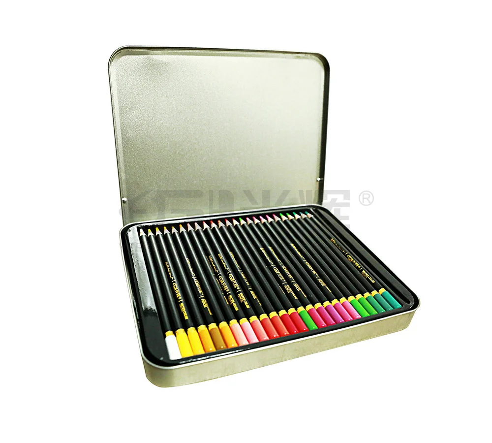Good quality 12 24 36 48 colors drawing water color pencil set with metal tin case packing