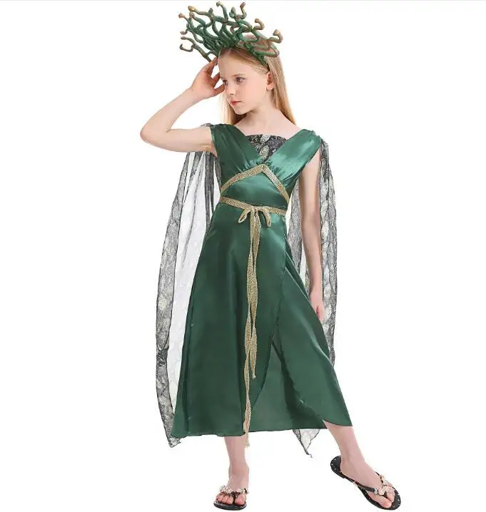 Ecowalson Ecoparty Gorgon Medusa костюм для детей взрослый Греческий миф змея Гидра повязка зеленое платье Хэллоуина Карнавал