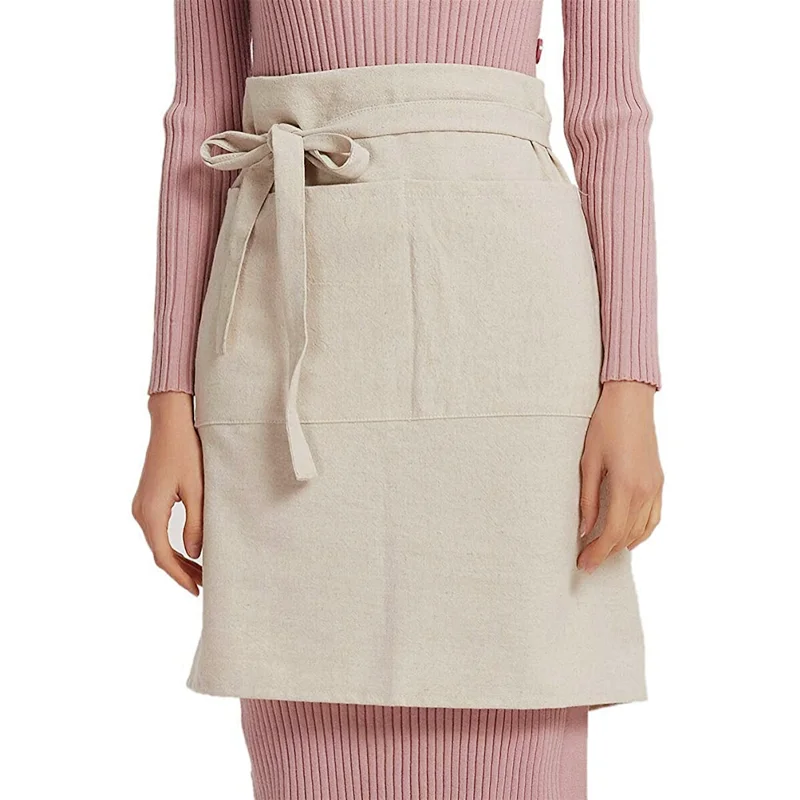 wholesale beige half bistro waist half waist barista cooking chef linen kitchen apron