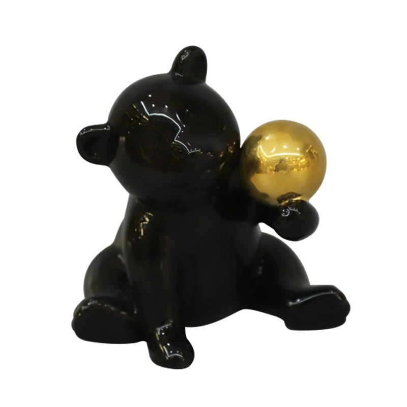 Playing Ball Baby Bear Living Room Table Ornament Animal Home Decor Sitting Bear Sculpture