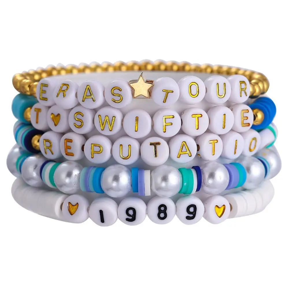 5pcs/set Taylor Fan Bracelet Set Personalized Multilayered Colorful Letter Bead Elastic Bracelets Hand Accessories