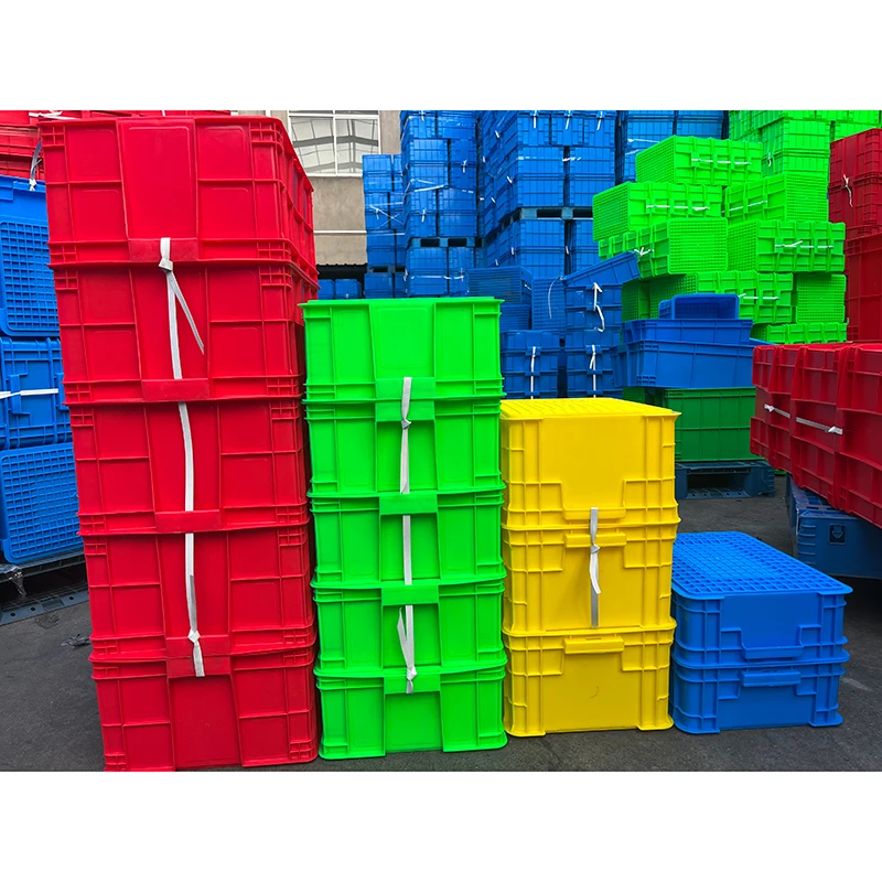LK600-205 Heavy Duty Plastic Crate Foldable and Stackable Dislocation Box with Mesh and Solid Styles Basket Design for Storage