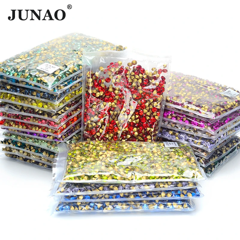 JUNAO Best Selling Bulk Glass Rhinestones Diamond Wholesale Price SS1-SS38 Pointback Glass Crystal DIY Chaton Nail Round Strass