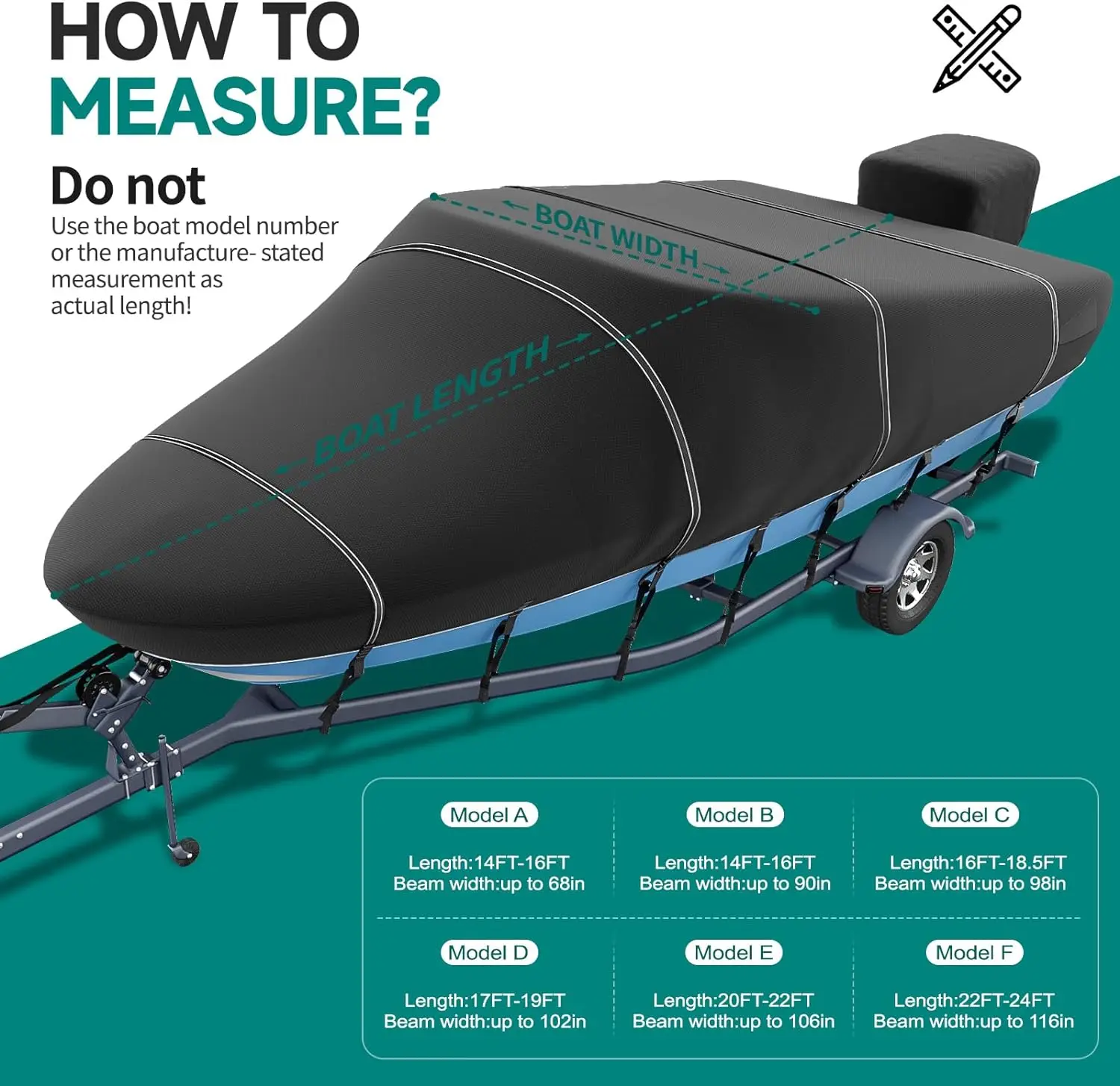 Boat Cover Waterproof Heavy Duty Marine Grade Polyester Canvas Fits Bass Boat 17-19ft