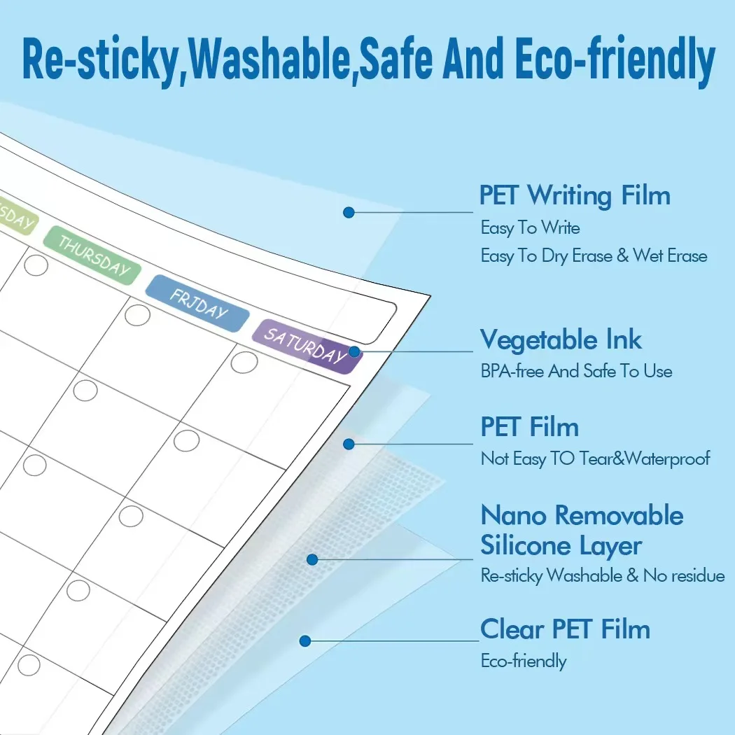 Wholesale self adhesive Weekly Monthly Schedules Fridge Table Dry Erase Whiteboard