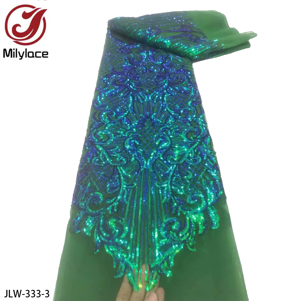 Bridal Nigerian Embroidery Luxury Sequin Lace Fabric For Wedding Dress
