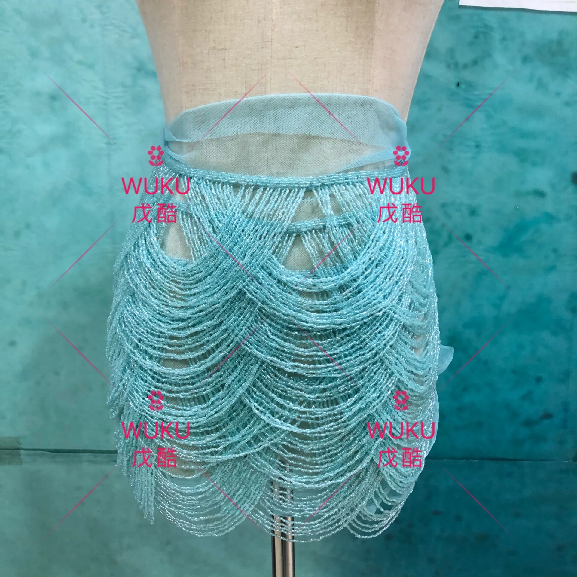 
fringe tassel applique hand make free DIY in sky blue 