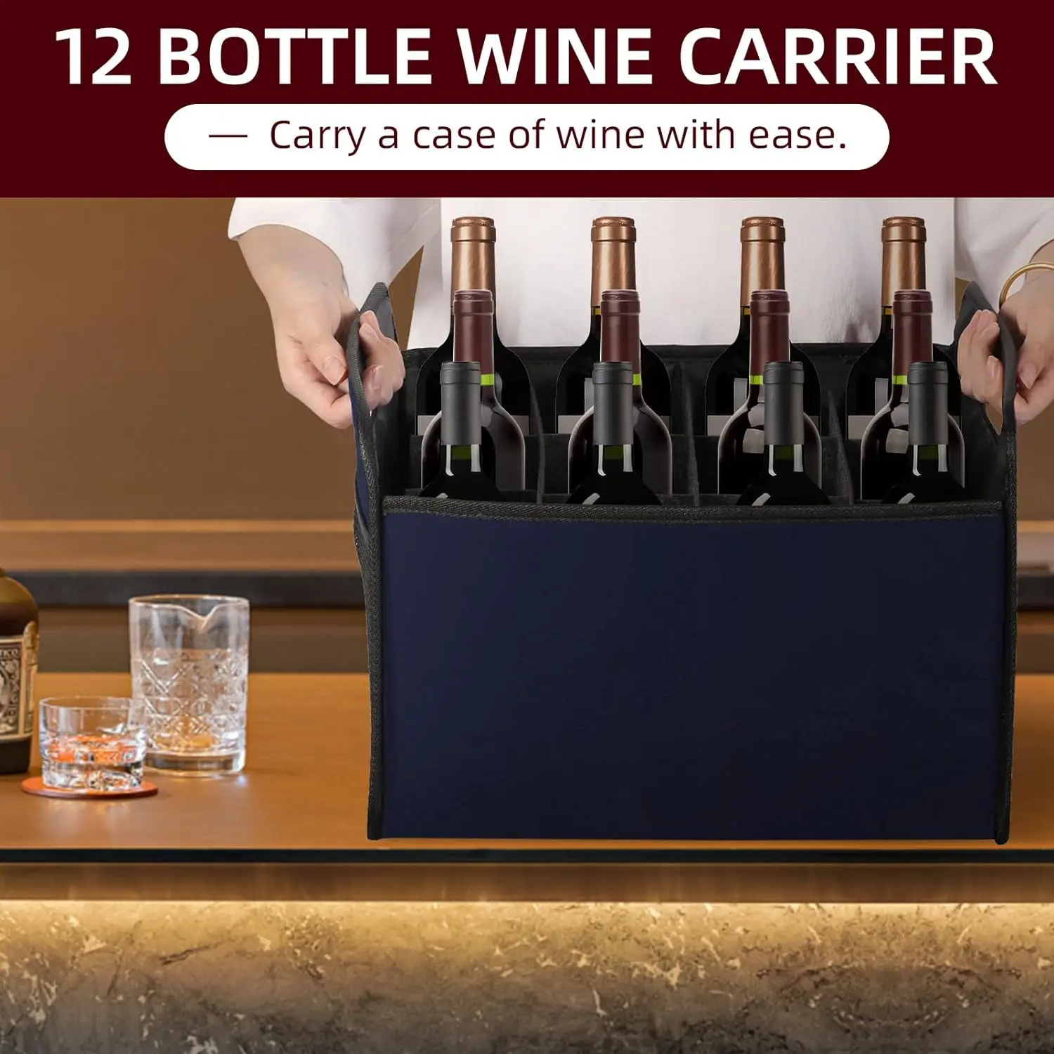12 Bottle Wine Carrier Bag Collapsible Felt Storage Box Felt Liquor Bottle Tote with Handles for Travel Party Picnic Vacatio