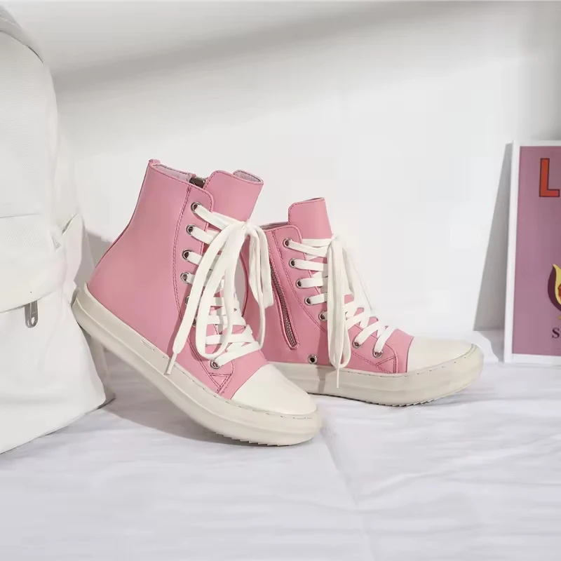 Pink Sneakers women luxury Fashion shoes designer high top ankle boots leather female ladies sneakers for women