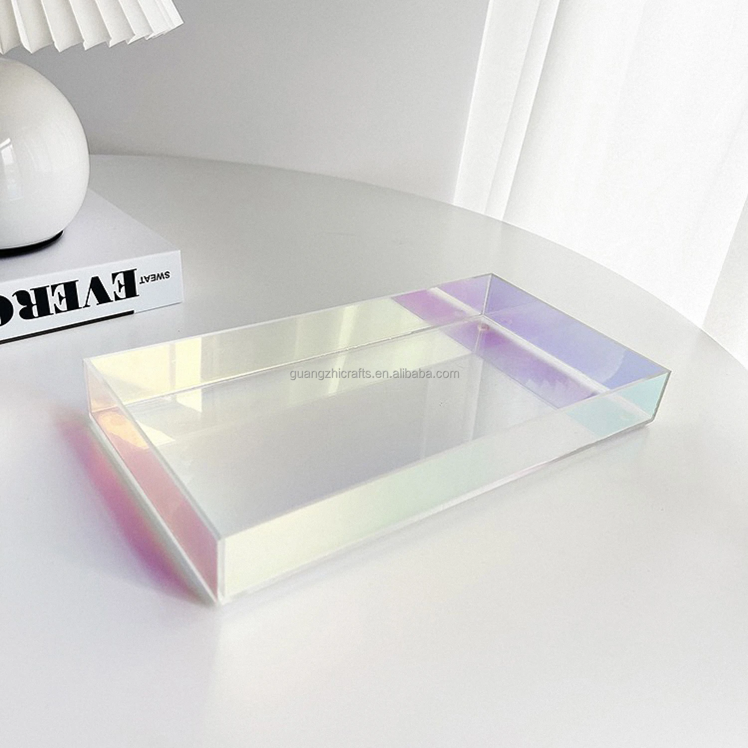 Rainbow Acrylic Rectangular Party Platter Iridescent Acrylic Decorative Tray for Food, Tea, Snacks