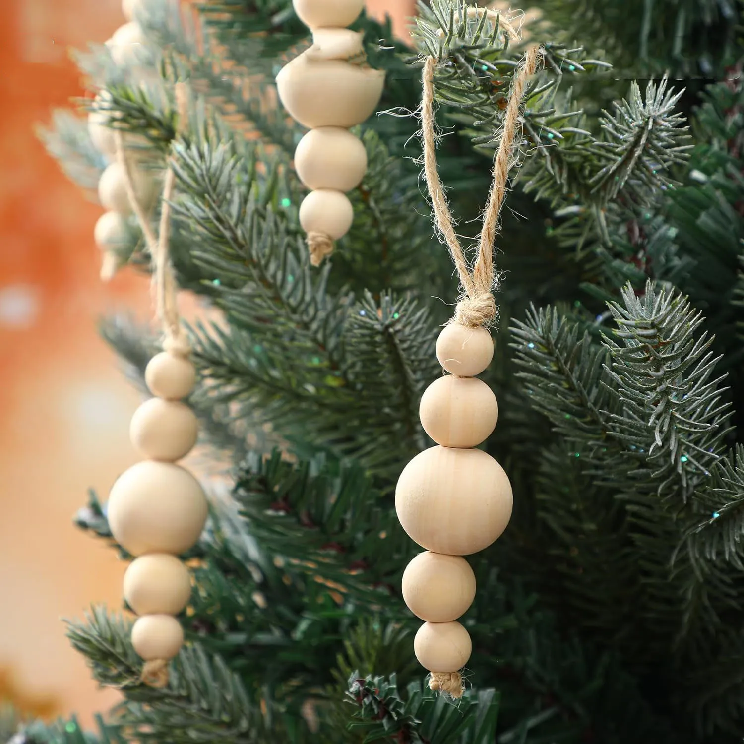 48 pieces of Christmas wood beads Decorate Farmhouse Christmas Tree ornaments Wooden decorations Christmas hanging beaded wreath