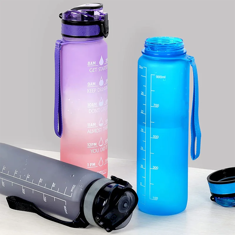 1000 ml Sport Water Bottle Food Grade Plastic Botella Gym Botella De Agua Plastico Popular Item Motivition With Time Marker