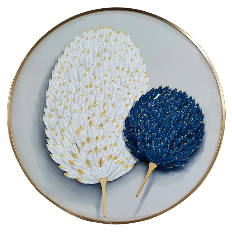 New Chinese style round aluminum alloy crystal crystal porcelain wall decoration art