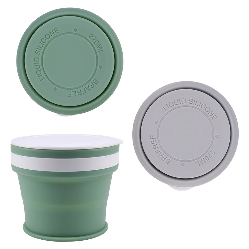 Customize 270ml 9oz Outdoor Hiking Reusable Silicone Foldable Coffee Cup Collapsible Silicon Travel Folding Coffee Mug Cup To Go