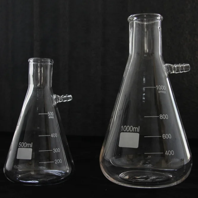 Lab Glass Vacuum Filtering Flask 1000ml with Rim and Upper Side Barb