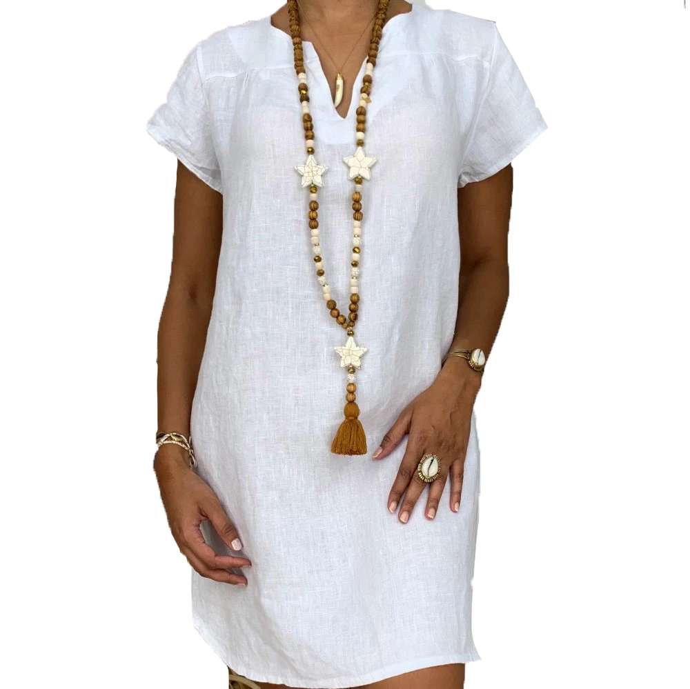 Новинка лидер продаж Прямая поставка от производителя модный дизайн летнее свободное большое платье из хлопка и льна с V-образным вырезом короткими
