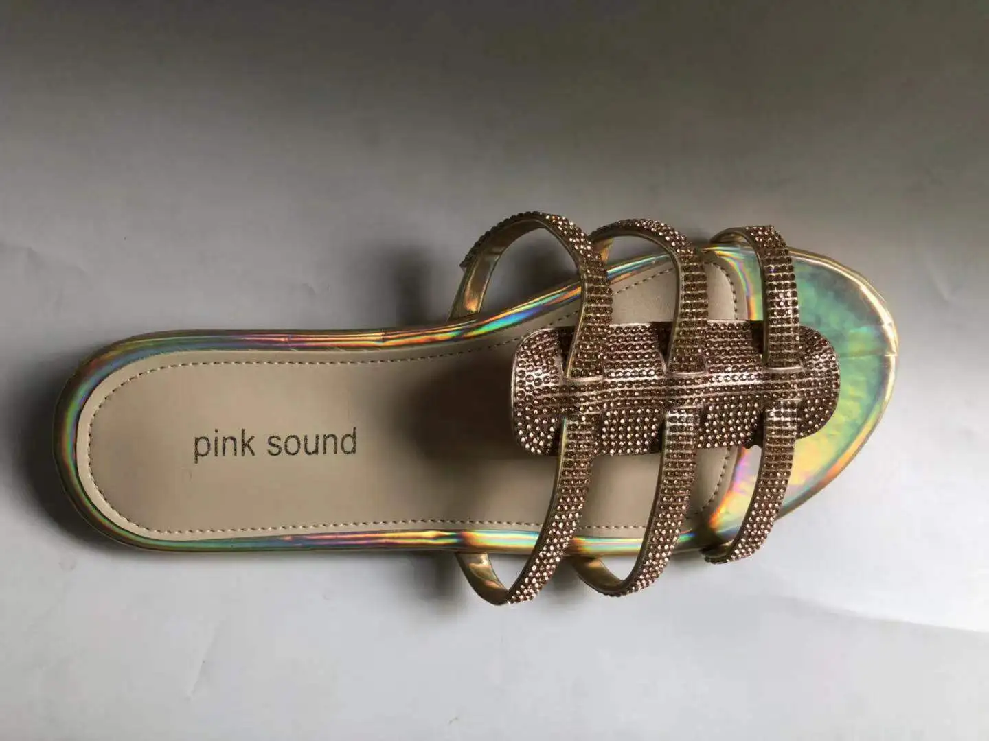 
Factory direct sale cheap ladies flat slippers rhinestone sequin casual slide slippers 