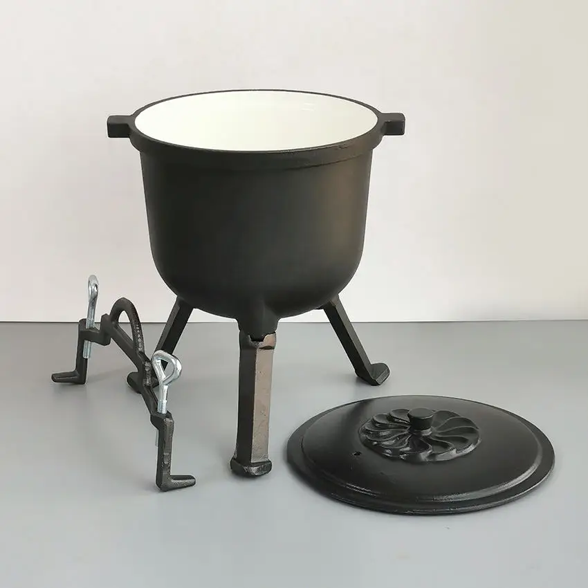 Customized logo Enameled cast iron cauldron poland camping pressure cooker three leg meat hunting pot