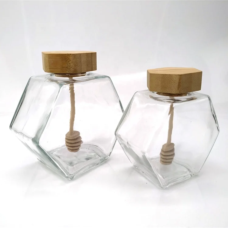 Wholesale empty honey jars glass hexagonal honey containers