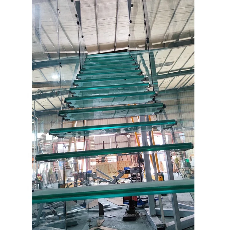 Factory Direct Price Prefab Glass Interior Stair Railing Stainless Steel Handrail Second Floor Indoor Floating Staircase