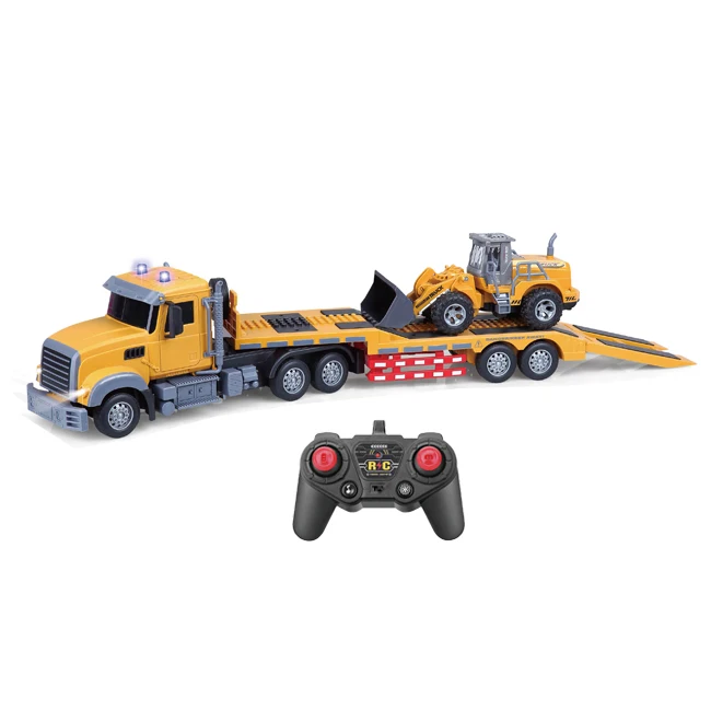 Children remote control electric acousto-optic large single-deck transport trailer with forklift toy rc trailer truck