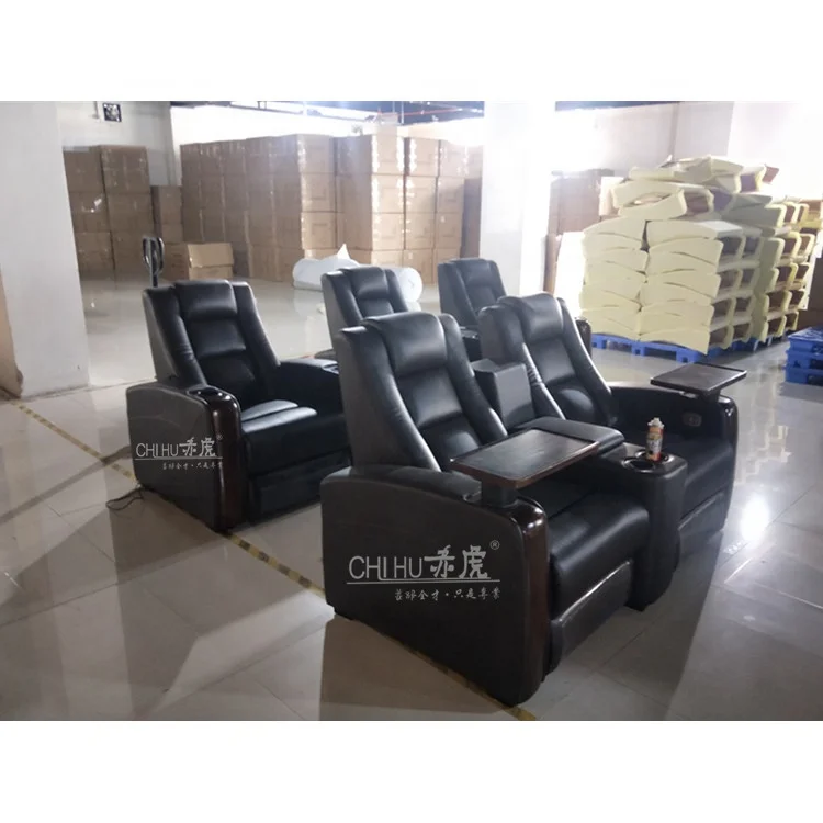 
Hot sale modern design home theater seating genuine leather power recliner cinema sofa seats with oak tray 
