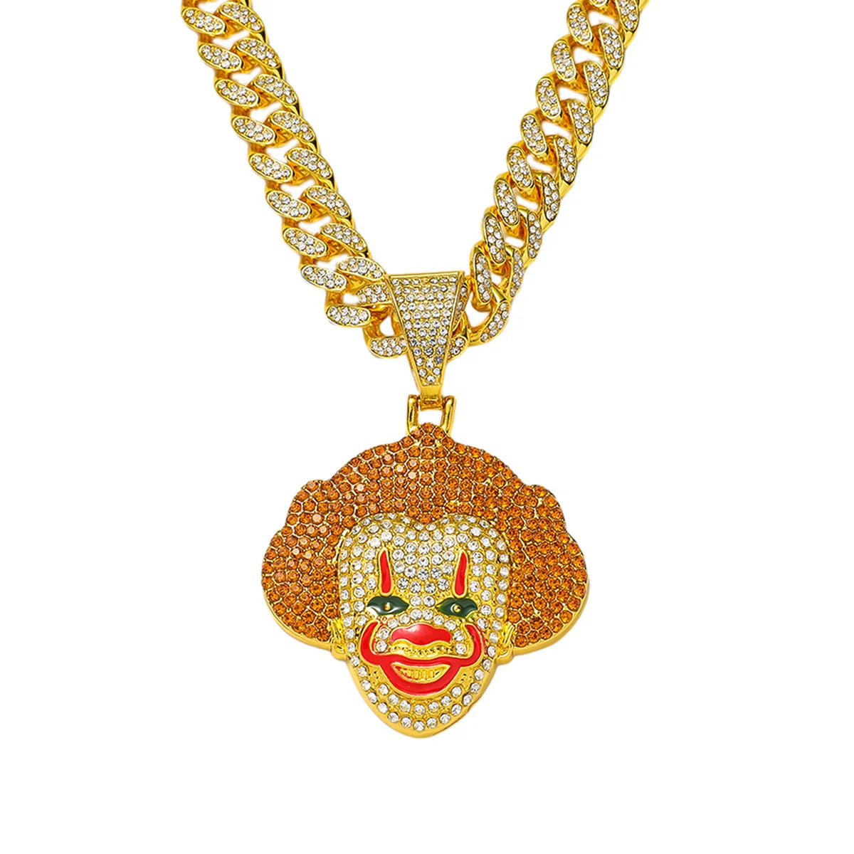 zinc alloy cuban chain with clown pendant necklace joker charm necklace hiphop rapper jewelry