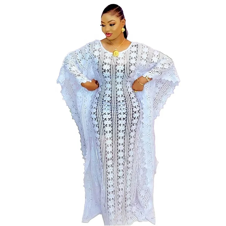 New Style Classic African Women Lace Abaya Stylish Dubai Loose Long Dress + Inside Dress 2 Piece Set Free Size African Robes