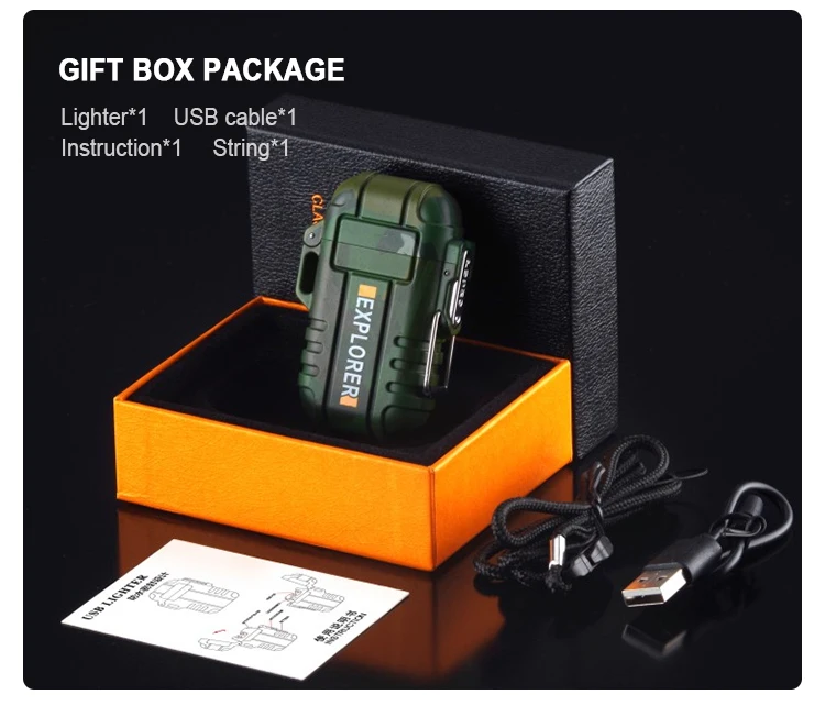 Explorer Lighter Factory Direct Wholesale USB Rechargeable Waterproof Electric Dual Arc Plasma Lighter
