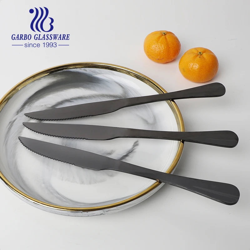 6 шт. полированные зеркальные столовые приборы длиной 23 см высокого качества 410 из нержавеющей стали PVD Черный Обеденный нож острый для