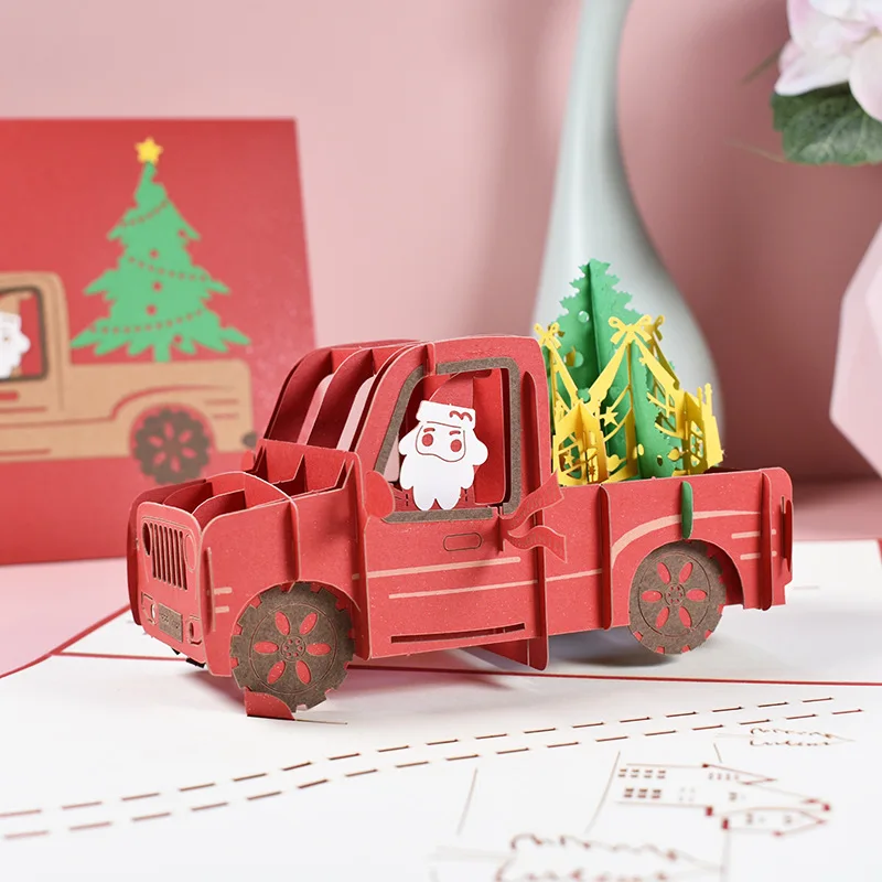 Good High Quality Wholesale 3D Pop-Up Card Santa Claus Riding Motorcycle Anniversary Greeting Card for Christmas